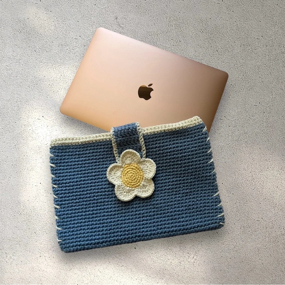 Lovely Handmade Crochet Flower Laptop Sleeve Case fits 13” or 15” MacBook Air 🌸